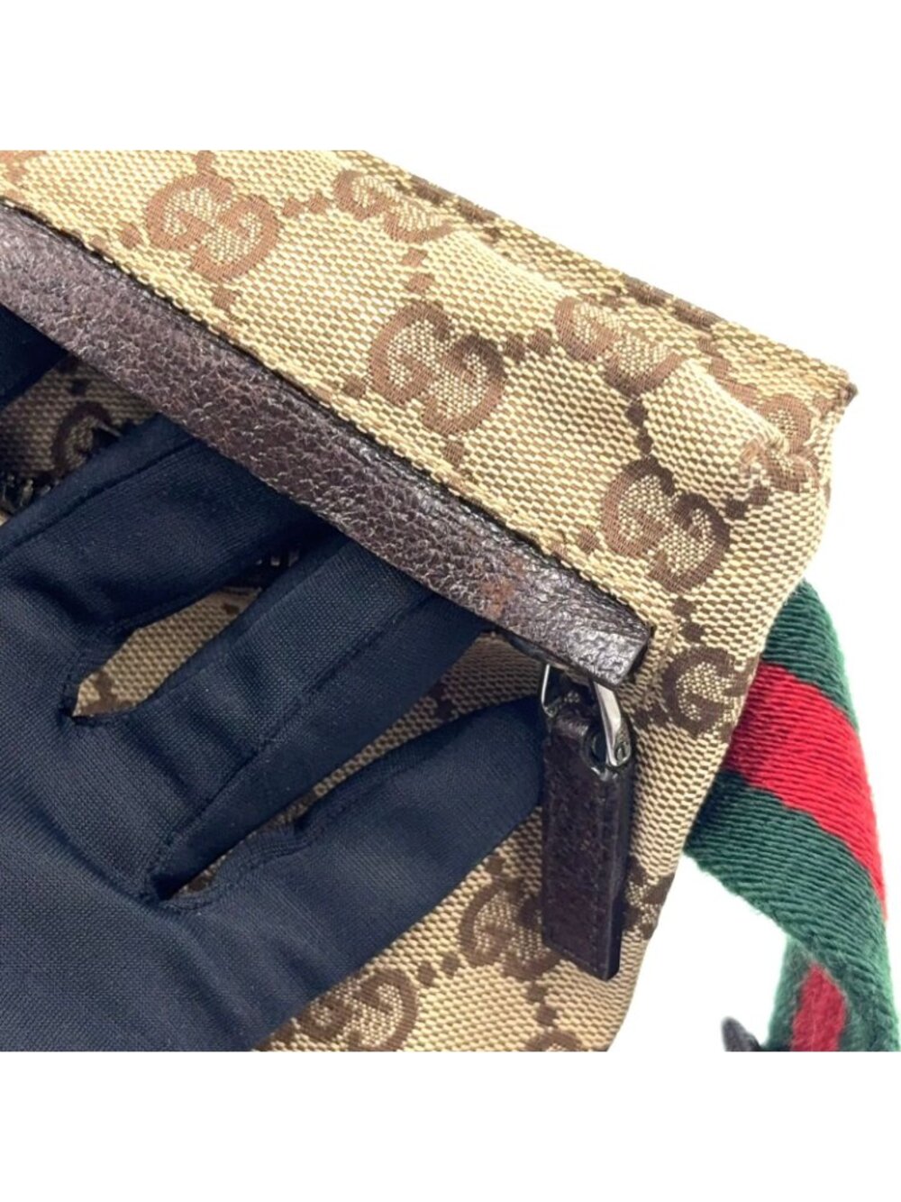 Gucci GG Pattern Canvas Leather Brown Beige Belt Bag Waist Pouch Silver - Picture 11 of 15
